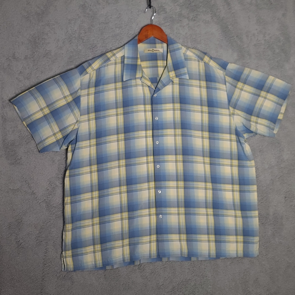 Tommy Bahama Blue and Yellow Plaid Casual Button Down Shirt